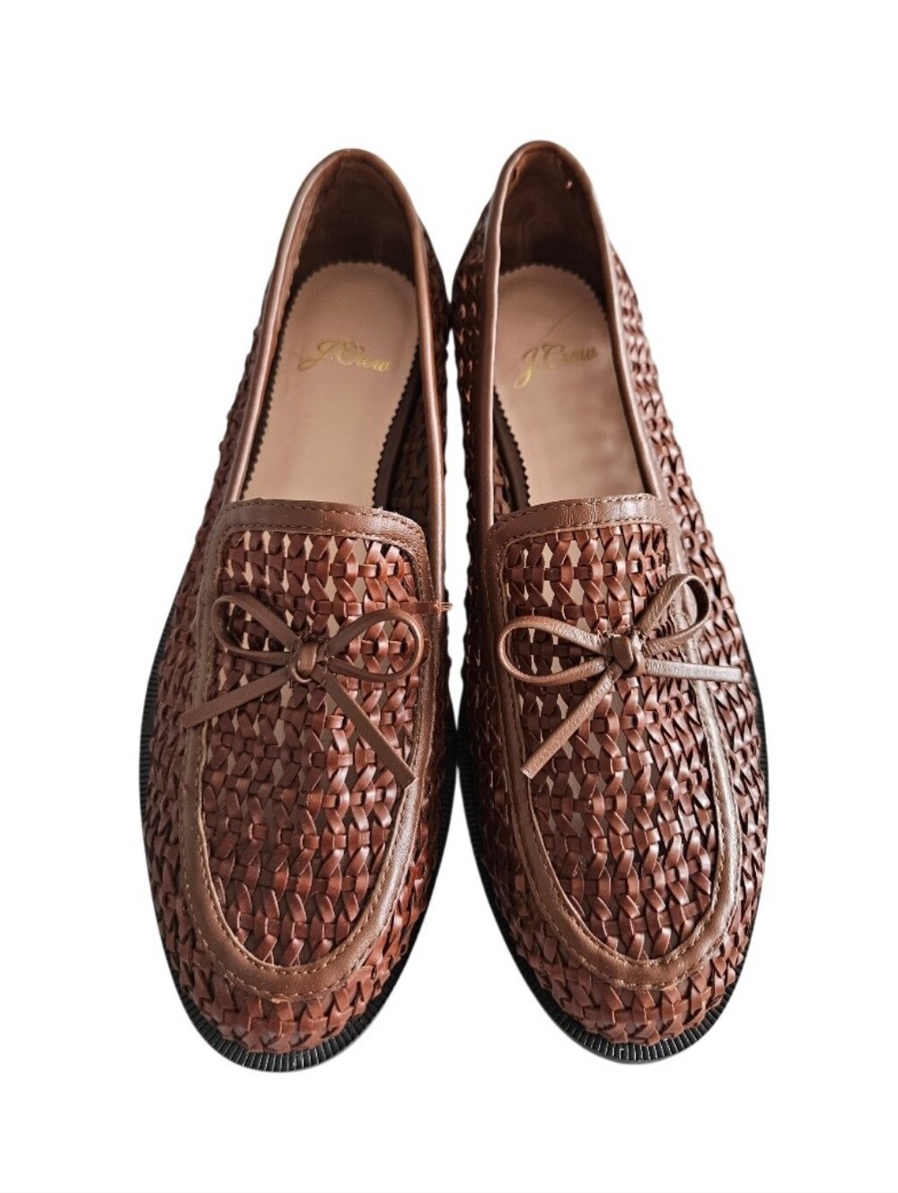 J.Crew Women's Brown Woven Leather Loafers - Classic Slip-On
